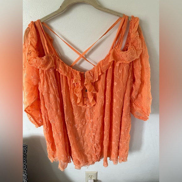 NWT Anthropologie Floreat Maryana Open-shoulder Blouse Orange Size L - Picture 5 of 16